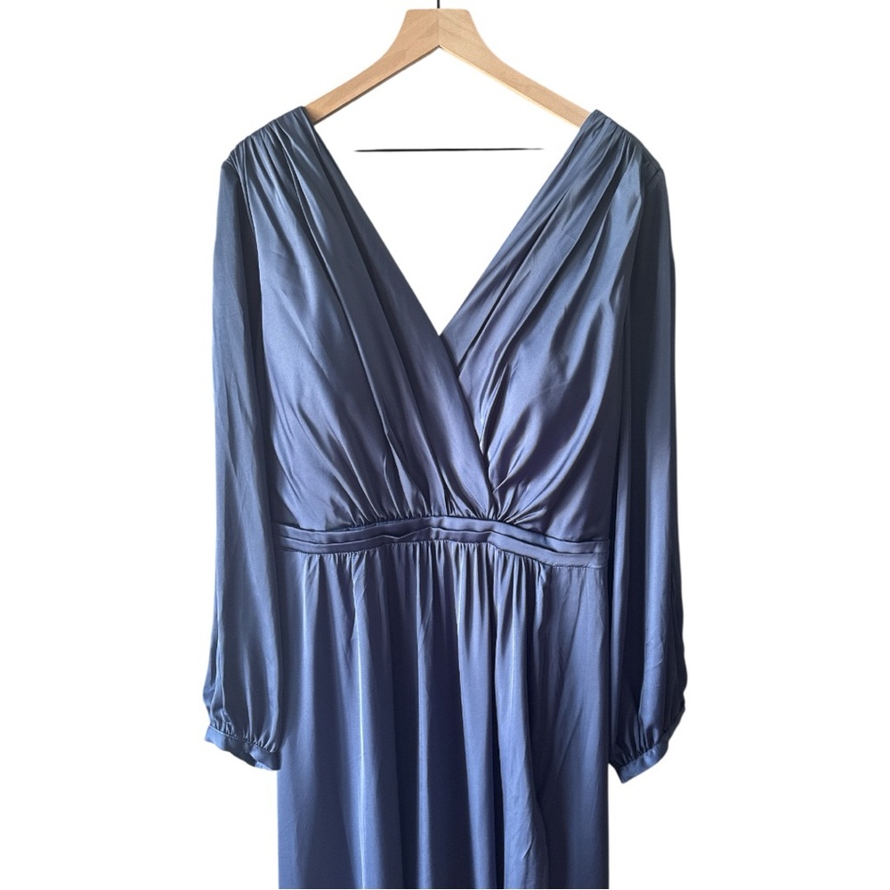 Ladivine By Cinderella Divine Formal Dress Long Sleeve Satin Smoky Blue Size 24 - Picture 4 of 8